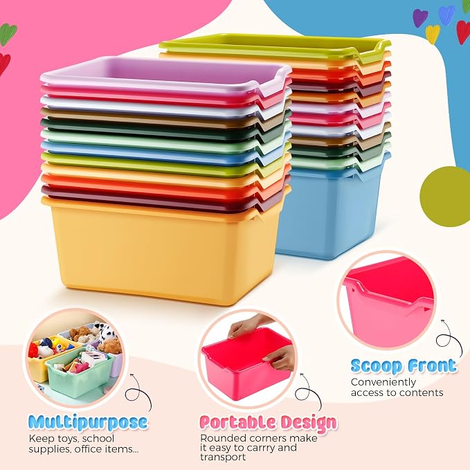 36 Pcs Book Bins for Classroom Plastic Cubby Bins Vintage Color | Scoop Front Storage Bins for Classroom Library Stackable Toy Containers for School Office Home Nursery Playroom - Image 4