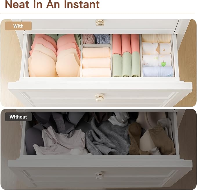 Drawer Organizer Clothes, 10 Pack Dresser Organizer for Baby Clothes, Underwear, Sock- Foldable Closet Organization and Storage Dividers Bins for Nursery, Bedroom (Oatmeal) - Image 5