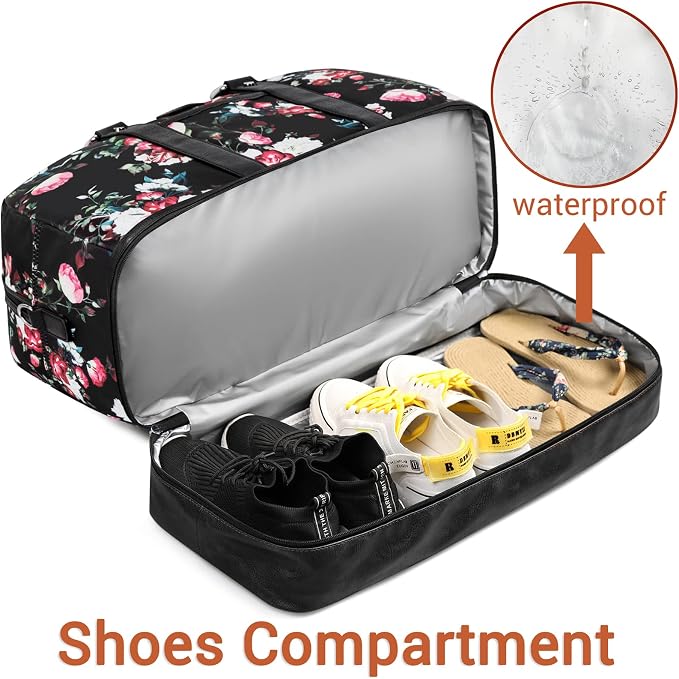Weekender Bag for Women, Large Overnight Bag Canvas Travel Duffel Bag Carry On Tote with Shoe Compartment 21" 3Pcs Set - Image 2