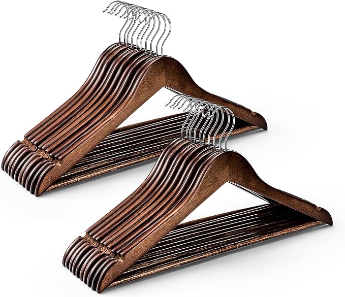 HOUSE DAY Premium Wooden Hangers 200 Pack, 17.5" Smooth Wood Hangers | Bulk Wooden Clothes Hangers for Closet Organization, Garment Care and Full Wardrobe Refresh, Walnut by HOUSEDAY