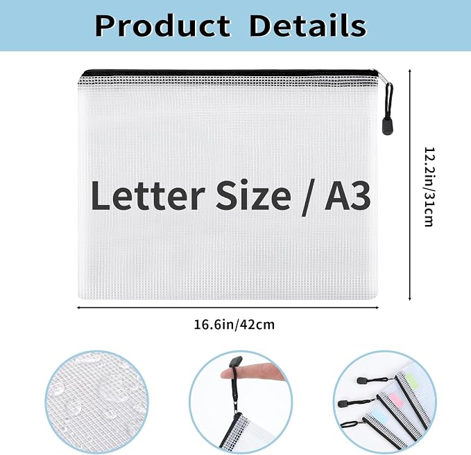EOOUT 24pcs A3 Mesh Zipper Pouch Bags, Black Reusable Zipper Bags for Organizing Storage, Waterproof Puzzle Bag, Zipper Bags for Board Game Storage and School Office Supplies - Image 2