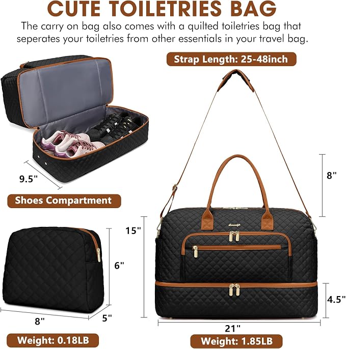 Travel Duffle Bag Weekender for Women - 38L Carry-On Overnight Personal Item Bag with Shoe Compartment & Wet Pocket Weekend Tote Bags with Toiletry Hospital Bags for Labor and Delivery - Image 2