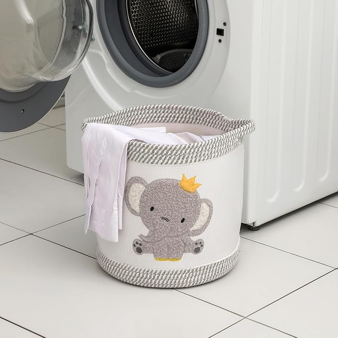 Blanket Baskets Baby Toy Basket Laundry Hamper Cute Elephant Nursery Storage Basket, Woven Cotton Rope Nursery Organization Bins For Girls Boys Kids Baby Shower Gifts Baskets - Image 5
