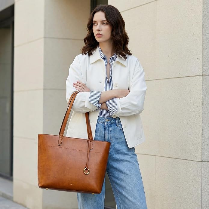 Kattee Vintage Genuine Leather Work Tote for Women | Spacious interior with a zip compartment for organized work, travel, and everyday essentials. - Image 2