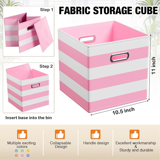 CroBlissful 11 Inch 6 Pack Fabric Storage Cubes with Metal Handles, Back to School Collapsible Organizer Bins for Classroom, Closet, Student Room, Toys and School Supplies (Macaron Color) - Image 3