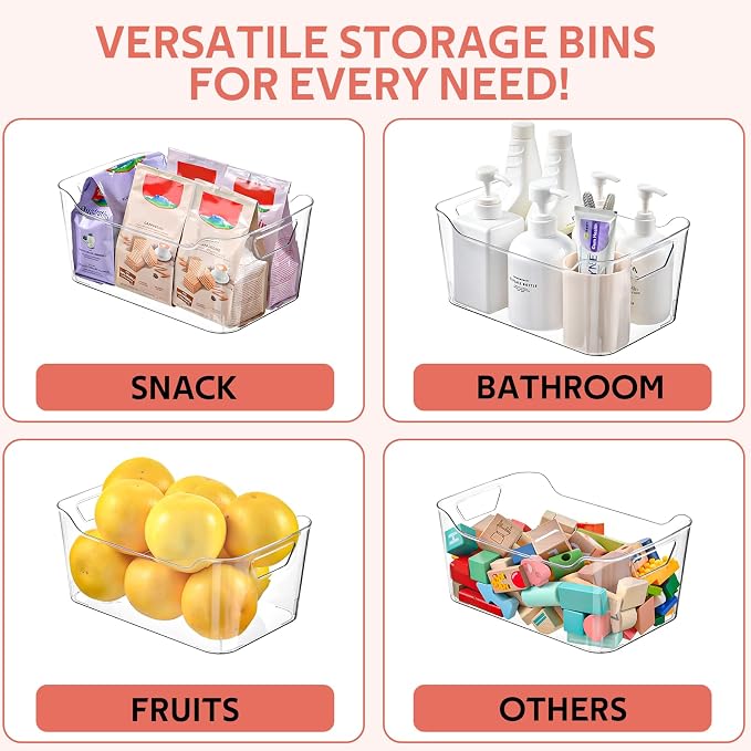 Clear Plastic Storage Bins - 12 Pack Pantry Organizers and Storage,Large Clear Pantry Organizer Bins, Plastic Containers with Handle for Kitchen, Cabinet, Bathroom, Classroom Organization - Image 4