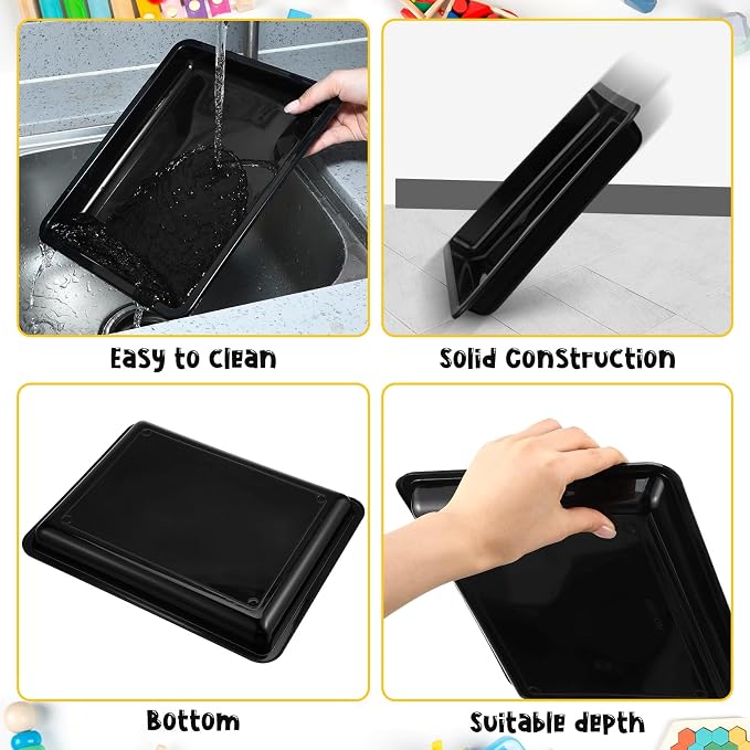 Maitys 24 Pcs Plastic Art Tray 11x8.7x1 Inch Activity Craft Tray,Black | Classroom Serving Trays, Stackable Storage, Sand Trays for School Painting Beads Crafts DIY Projects - Image 2