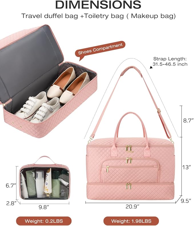 Travel Duffle Bag, Wide Open Large Weekender Bag for Women with Shoe Compartment, Carry on Overnight Bags with Toiletry Bag, Hospital Bag for Women Labor Delivery with Wet Pocket (Pink) - Image 4