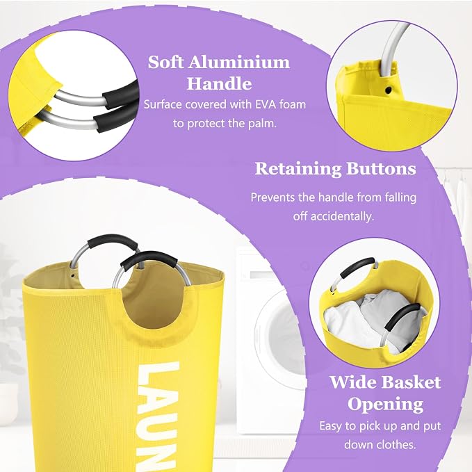 125L Tall Hamper with Handles, Large Clothes Hamper with Handle for Dorm | IHOMAGIC Freestanding Dirty Clothes Hamper, Portable Laundry Bin, Storage Basket for Travel, Apartment, Yellow - Image 5