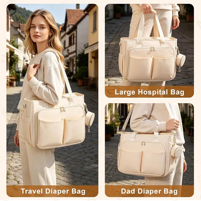 GDNasist Diaper Bag Tote, Large Travel Hospital Bag for Labor Delivery | Baby Bag with Pacifier Case, Large Capacity Travel Diaper Case with Changing Pad & Stroller Clips - Image 6