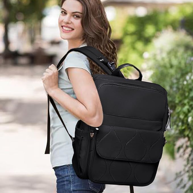 miss fong Diaper Bag Travel Diaper Backpack with Diaper Changing Pad-Black | Large Capacity ,12 Pockets Luggage Sleeve Stroller Straps Convertible Mommy Diaper Backpack for Moms Newborn Essentials - Image 9
