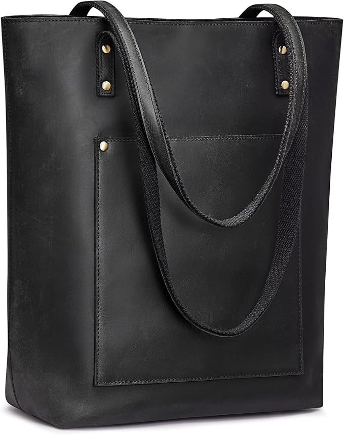 S-ZONE Leather Tote Bag for Women Work Handbag with Luggage Sleeve | Top Grain Genuine Leather, Padded Laptop Compartment, Multi Pockets, Large Retro Purse, Travel Everyday by S-ZONE