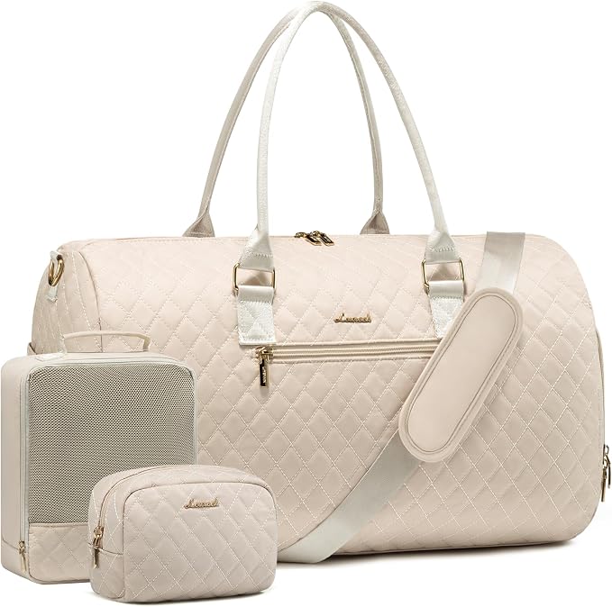 LOVEVOOK Travel Duffle Bag, Weekender Bag for Women with Toiletry Bag, Carry on Overnight Bag with Shoe Compartment,Gym Duffel Bag with Wet Pocket,Mommy Hospital Bags for Labor and Delivery 3Pcs by LOVEVOOK