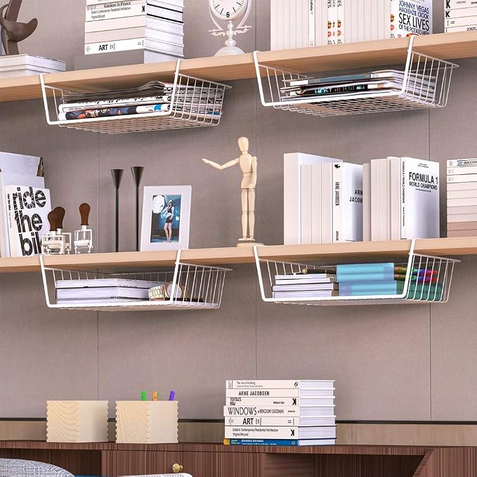 Modern Home Under Shelf Wire Storage Baskets – Hanging Organizer Rack for Cabinet, Pantry, or Closet – White Metal Basket for Kitchen, Towels, or Office – No Tools Required (15") - Image 4