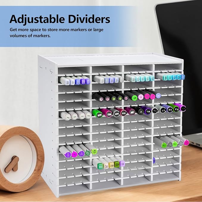 Marker Organizer,240 Slots Marker Storage Organizer with Divider | Marker Holder,Adjustable Marker Rack for Pens,Colored Pencils,Art Brushes,Home Office Art Room and Classroom Desk Organizer - Image 2