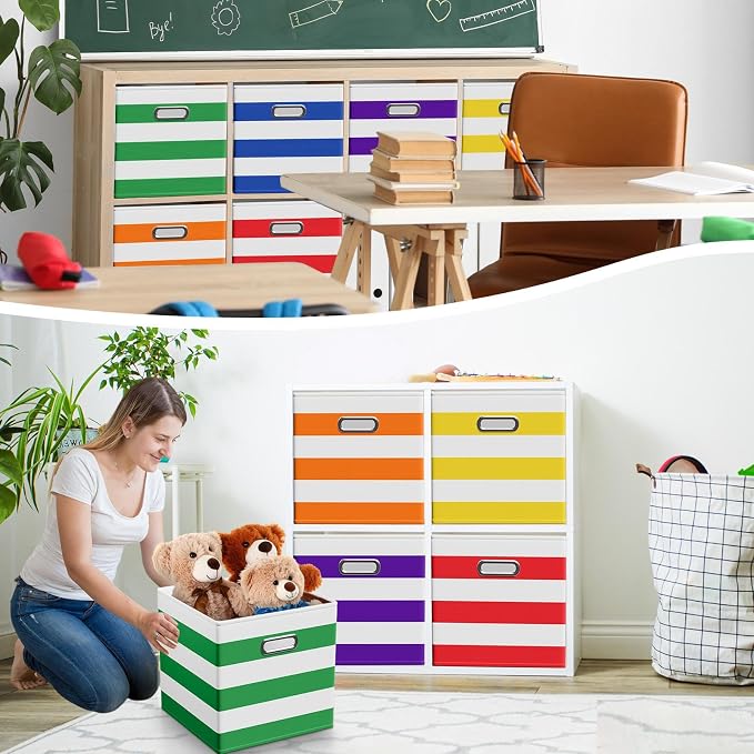 CroBlissful 13 Inch 6 Pack Fabric Storage Cubes with Metal Handles, Back to School Collapsible Organizer Bins for Classroom, Closet, Student Room, Toys and School Supplies (Dark Color) - Image 6