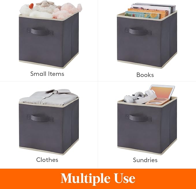 Lifewit Storage Cubes, 11 Inch Organizer Bins, 18L Gray, 6 Packs | Foldable Decorative Fabric Storage Baskets for Organizing Home Organizers with Handles for Shelves, Closet - Image 4