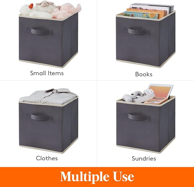 Lifewit Storage Cubes, 13 Inch Organizer Bins, 36L Gray, 6 Packs | Foldable Decorative Fabric Storage Baskets for Organizing Home Organizers with Handles for Shelves, Closet - Image 6