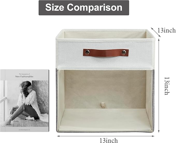 Storage Cubes, 4 Pack Linen Foldable Storage Bins (13 x 13 inch) with Clear Window and 2 Handles, Closet Organizers and Storage for Shelf Closet, Clothes, Books - (Gray and White) - Image 2
