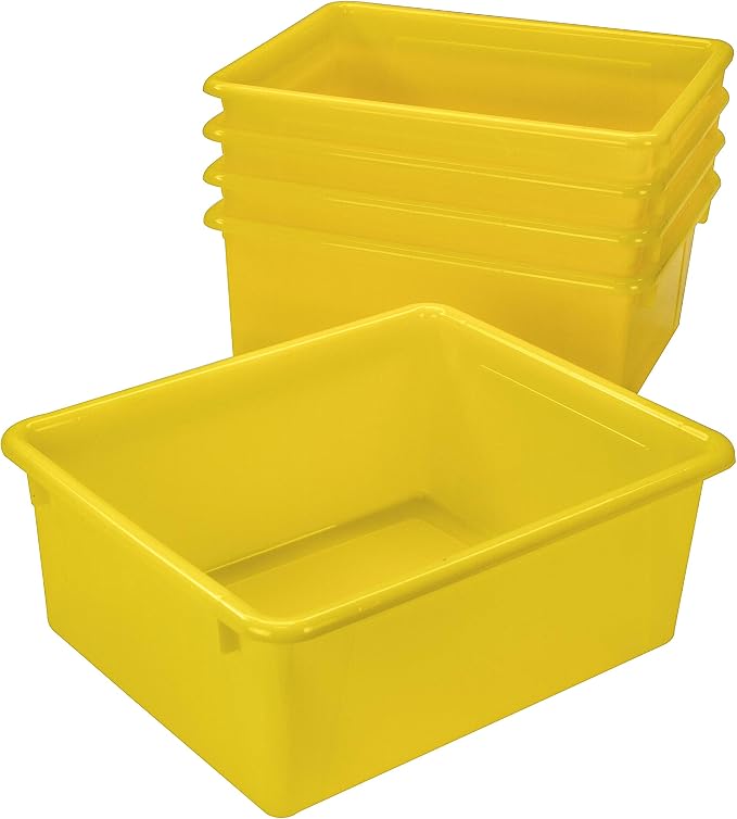Storex Letter Size Deep Storage Tray – Organizer Bin with Non-Snap Lid for Classroom, Office and Home, Yellow, 5-Pack (62546U05C) - Image 4