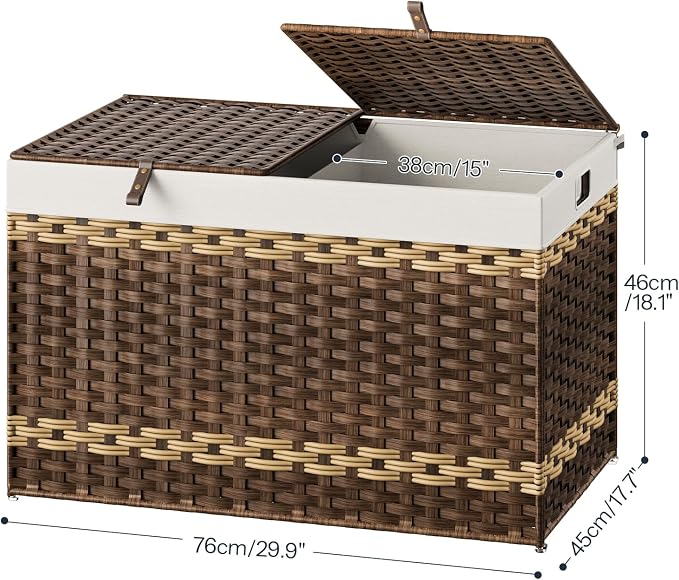 HOOBRO Storage Basket with Lid, 42.3 Gallon (160L) Wicker Storage Basket with 2 Separate Lid, Blanket Storage Bin with 2 Removable Liner Bags, for Bedroom, Laundry, Brown and Natural BR276CW01 - Image 2