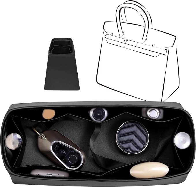 Fits for Brikin Bag Insert Organizer For Hermes(30 R,Black) | Premium Silk Material,Smooth Touch,Lightweight,zipper,protect from scratches & stains,multiple pockets,keychain,waterproof by JLYZMoon
