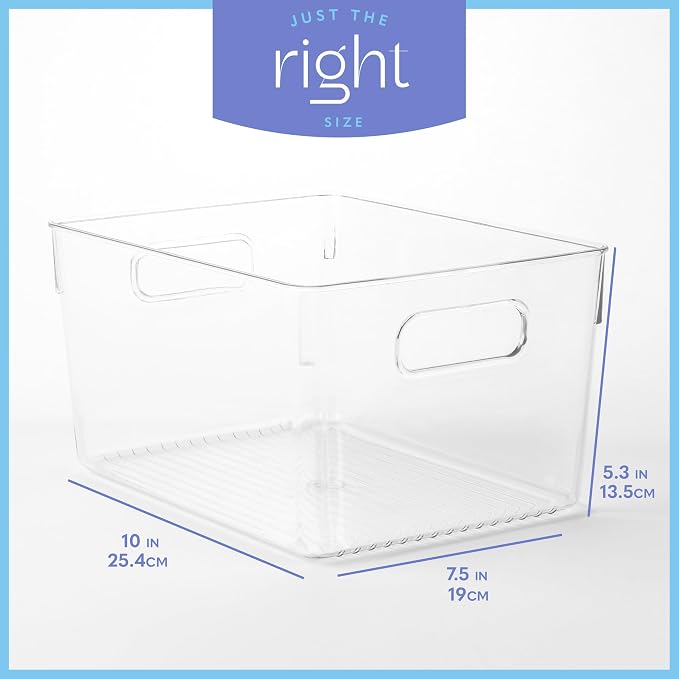 Plastic Food Storage 2 Pack Clear Container Bin with Handles for Organizing Kitchen, Pantry, Refrigerator, Freezer, Pantry, Cabinet, Closet, Bathroom. 10”x7.5”x5.3” - Image 3
