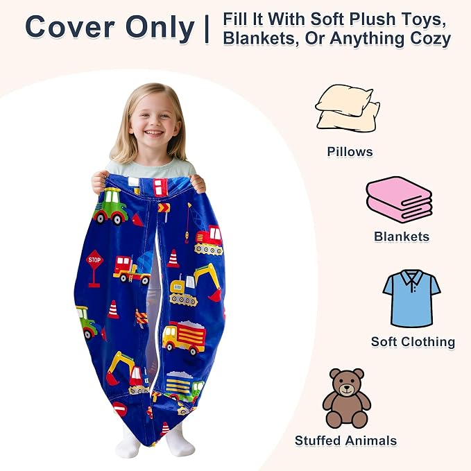 Lukeight Stuffed Animal Storage Bean Bag Chair Cover for Teens, Velvet Plush Toy Organizer Seat, Cover Only, No Filling Included, Long YKK Zipper, Side Pocket, XX-Large 36"D x 20"H - Image 2