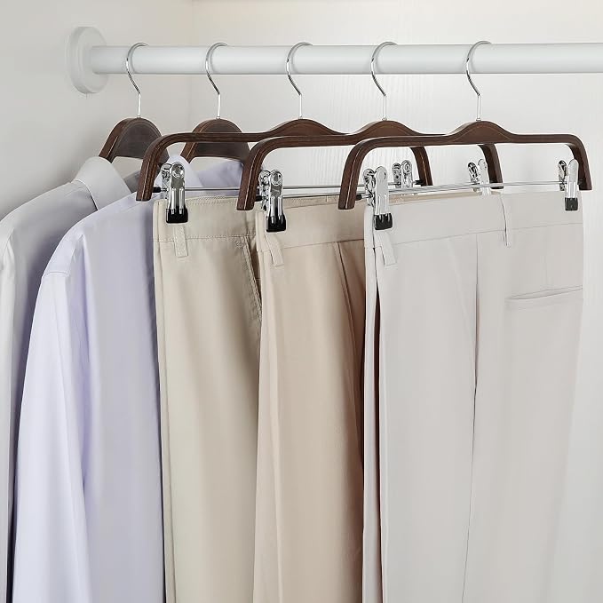 TOPIA HANGER Wooden Pants Hangers, Slim Natural Wood Skirt Hangers with Anti-Rust Hook and Adjustable Metal Clips, Perfect for Skirts, Pants, Slacks-20 Pack-CT17A20 - Image 4