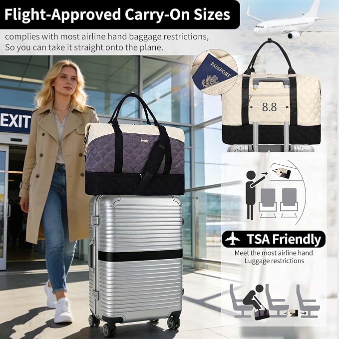 Weekender Bag, Large Travel Duffel Bag for Women, Carry on Overnight Bag with Shoe Compartment and Toiletry Bags - Image 5