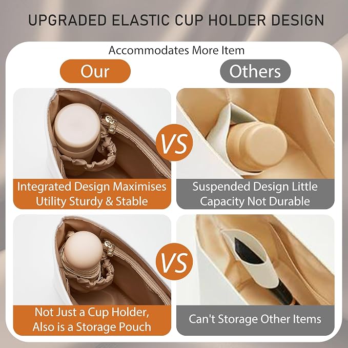 Brooklyn 28 Bag Insert, Purse Organizer Insert for Coach, Nylon Maple | Waterproof Nylon For Coach Brooklyn Shoulder Bag 28, Lightweight, 5 Compartments Zipper Pocket, Elastic Holders - Image 4