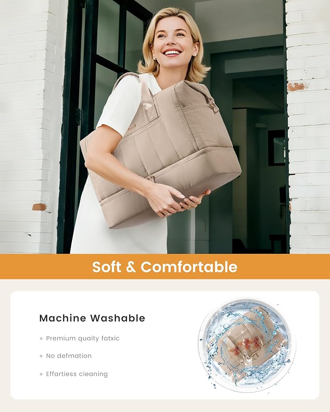 LOVEVOOK Travel Duffle Bag Women,Weekender Hospital Bag for Labor Delivery | Shoe Compartment, Puffer Carry On Duffel Bags For Airplanes,Overnight Bag With Toiletry Bag, 42L,2Pcs Set - Image 5