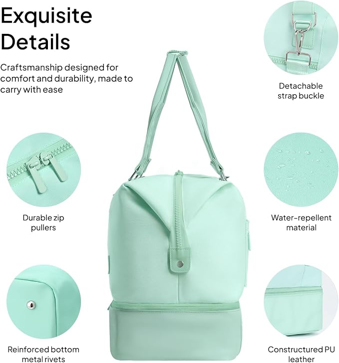 Travel Duffle Bag for Women, 40L Weekender Bags Airline Approved Carry On with Shoe Compartment & Waterproof Wet Pocket, Durable Nylon Weekender Overnight Bag for Travel, Gym, Business Trip, Green - Image 6