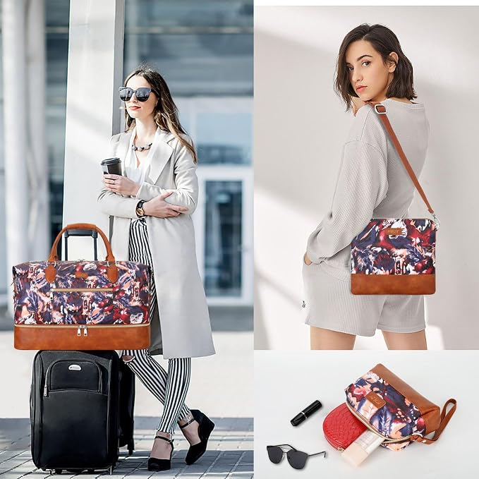 ITIEZY Weekender Bag for Women 21.5" Travel Duffel Large Carry On Bag 3PCS | Nylon Duffel Bag with Waterproof Shoe Compartment, Crossbody Bag and Toiletry Bag, Travel Weekend Hospital Overnight Gym Bag - Image 2