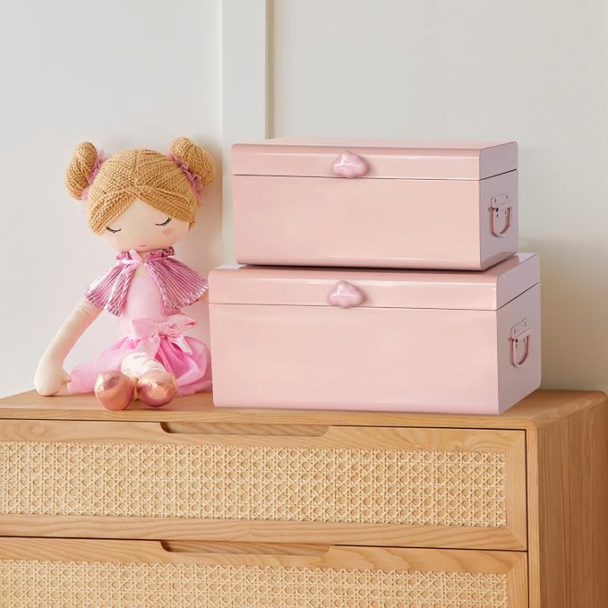 Vixdonos Large Decorative Box Set of 2 Metal Keepsake Trunk with Cloud-shaped Decorative Clasp for Reception,Wedding,Baby & Bridal Shower,17.3X10.6X8.3 Inches - Image 5