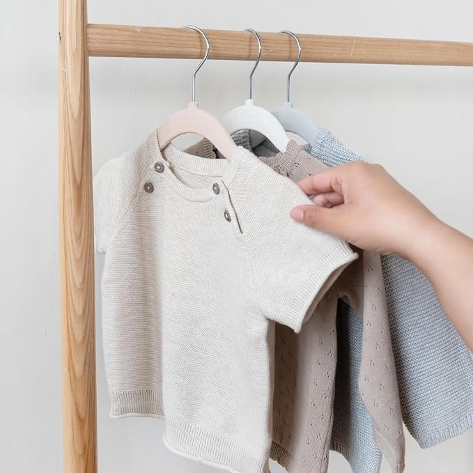 3 Sprouts Velvet Baby Hangers, Non Slip Slim, Cream/Gray/Hazelnut, 30 Pack | Non-slip velvet, Notched shoulders, 360-degree swivel hook, 11.75 x 8 in, Infant and toddler clothes, Soft colors for nursery - Image 5