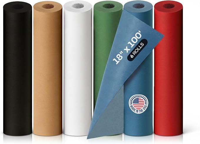 Assorted Colors Construction Paper, Set of 6 Rolls 18" x 1200" (100 ft) - USA-Made Quality Natural Multi-Color Paper for Gift Wrapping, Kids' Arts & Crafts, School & DIY Projects by IDL Packaging by IDLPackaging
