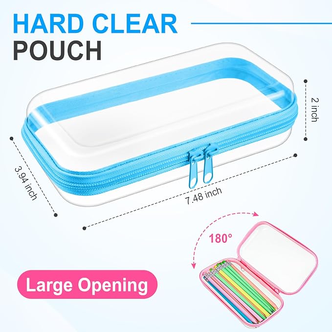 Sanwuta 6 Clear Hard Zipper Case,Colorful,7.48 X 3.94 X 2 Inch | Pencil Case Pouches ,Makeup Bag,Plastic Toiletry Diaper Bag ,Travel Toy Storage,Waterproof Organizer Bins - Image 2
