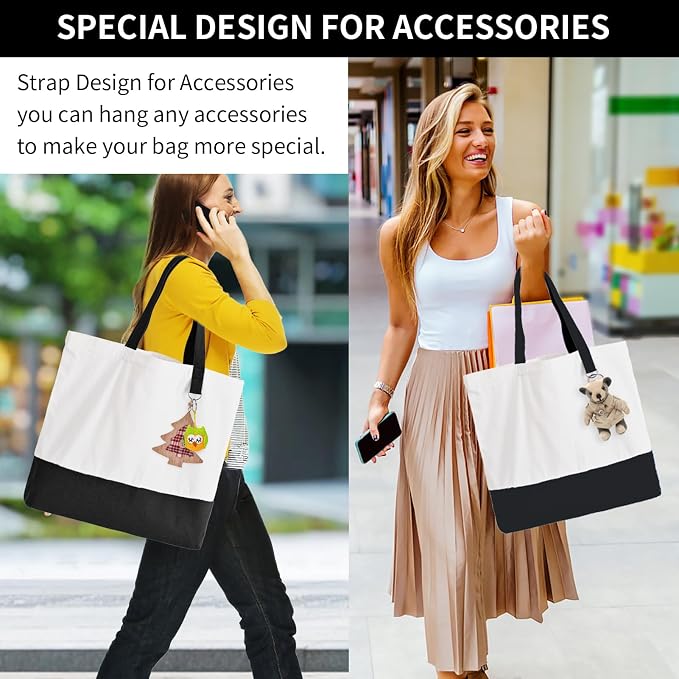 24-Pack Canvas Tote Bags with Zipper, Large Reusable Grocery Tote Bluk | Blank bags, washable, inner pocket, flat bottom, sturdy handle, for sublimation DIY/transfer, travel/beach/Christmas crafts - Image 2