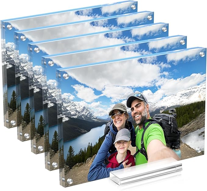 Acrylic Picture Frames 4x6 In 5 Pack,Clear Magnetic Photo Frame | Double Sided Frameless Floating, Can Horizontal & Vertical Tabletop, for Family,Office,Wedding Certificate Documents Frame by JUOIFIP