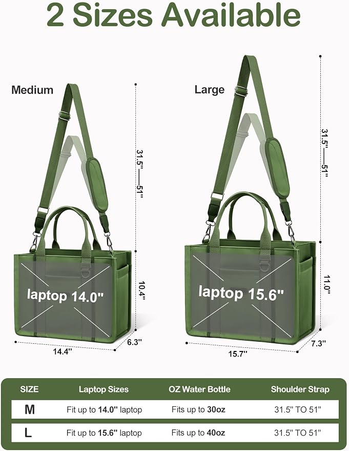 BESBESME Women’s Canvas Tote Bag with Zipper and Compartments – Multi-Pocket Laptop Work Crossbody Shoulder Tote Purse - Image 4