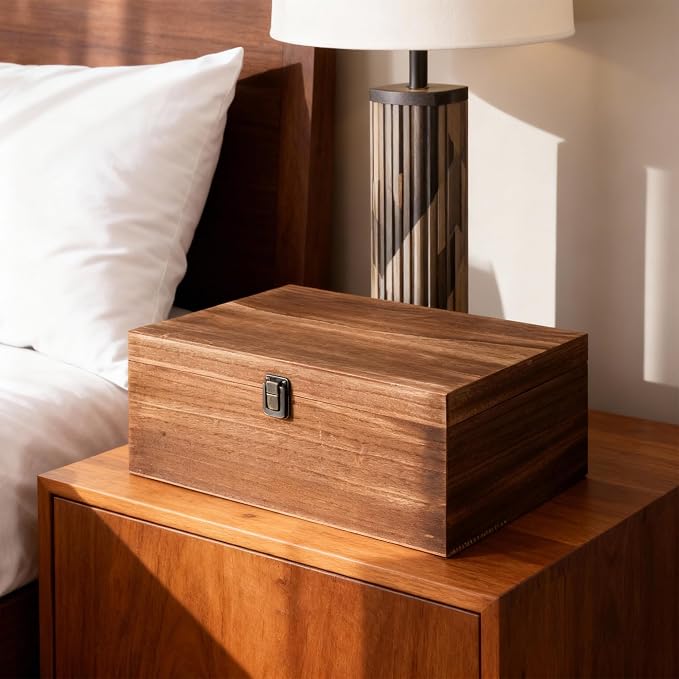 Large Wooden Keepsake Storage Box with Lid for Wedding Treasure Decorative | 10.4x12.4x5.3 Inches can Hold 8.5x11 Certificates Photos Baby Keepsakes, Vintage Case with Black Velvet Base - Image 3
