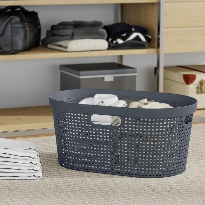 4-Pack 40 L Plastic Clothes Laundry Basket with Cutout Handle, Gray | Breathable Woven Design, Convenient Cutout Handles, Lightweight, Ideal for Laundry Storage in Bedroom, Bathroom & Closet - Image 6