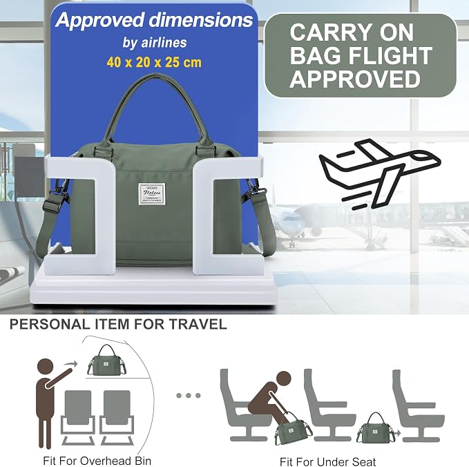 Travel Duffel Weekender Bag Women Tote Carry On Bags With Shoe Compartment | 18x14x8 inches Travel Overnight Bags with Trolley Sleeve for Airplanes Sport Tote Gym for Men Lightweight Daypack Green.. - Image 2