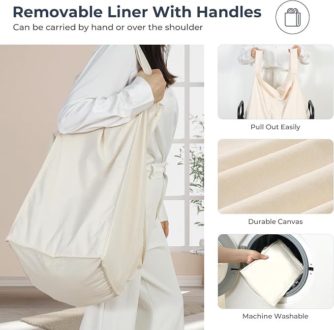 STO STO Laundry Hamper 4 Section, 140L Rolling Laundry Sorter Cart with Removable and Washable Liner Bag, Clothes Hamper with Wheels and Metal Handle for Laundry Room and Bedroom, Beige - Image 4