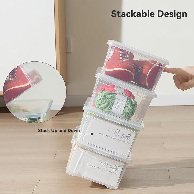 novelinks 10 Pack 6 Quart Stackable Shoe Storage Bins with Lids (Clear) | Clear Shoe Storage Boxes, Shoe Bins, Shoe Containers, Shoe Boxes Clear Plastic Stackable, Craft Organizers and Storage - Image 3