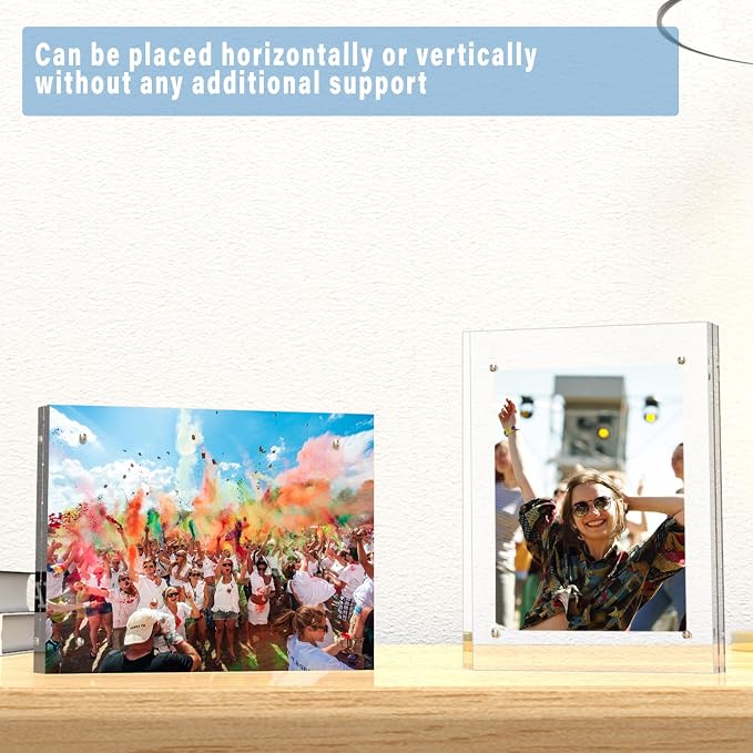 HELPLEX Acrylic Frame, 5 Pack 6x8 Acrylic Picture Frames, 24mm Thicker Frameless Clear Double Sided Magnetic Frame, Free Standing Desktop Display - Image 5