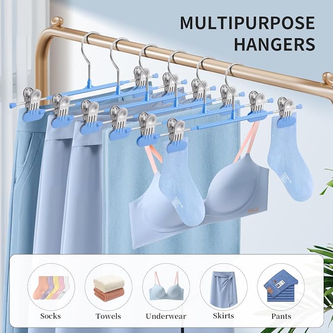 HUADYMEET 12 Inch Heavy Duty Pants Skirt Hangers with Clips,Blue,20 Pack | Metal,Space Saving,Adjustable,Hanger for Jeans Shorts Clothes Slacks Trousers,For Adult Men Women Children,Non Slip - Image 5