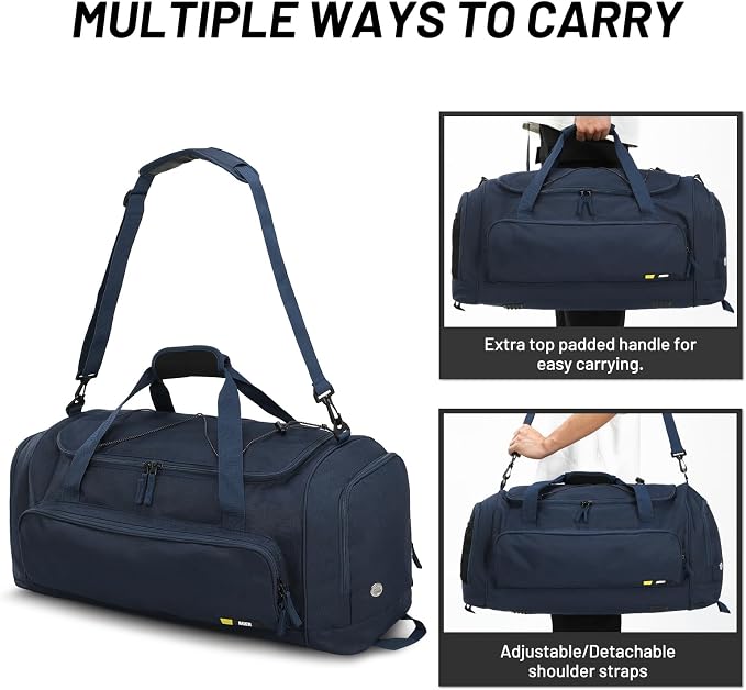 MIER Large Gym Bag for Men 60L Duffel Bag with Shoe Compartment | Lightweight & Durable Sports Duffles; Suited for Workout Fitness Travel Weekender; Water Resistant; Adjustable Shoulder Strap - Image 3