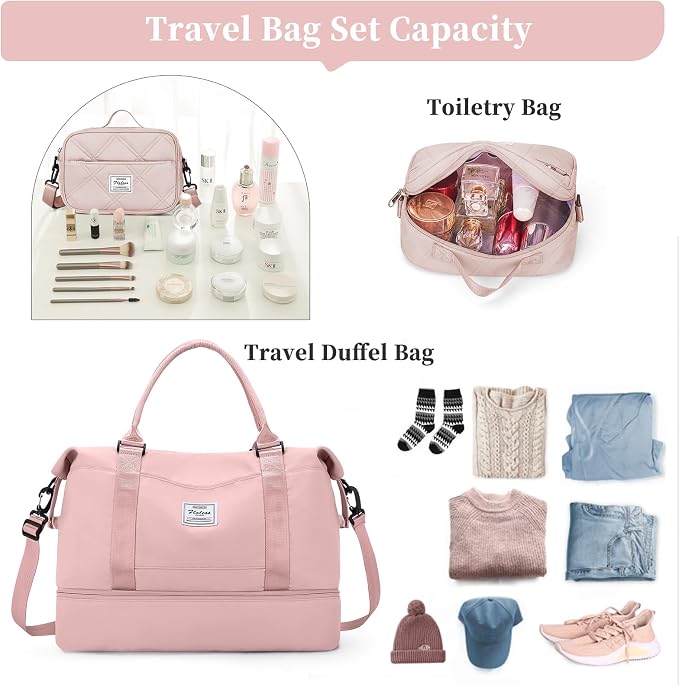Weekender Bags for Women, Personal Item Travel Bag with Shoes Compartment | Overnight Travel Duffel Bag with Quilted Toiletry Bag, Airplane Friendly Carry-On Bag - Image 3